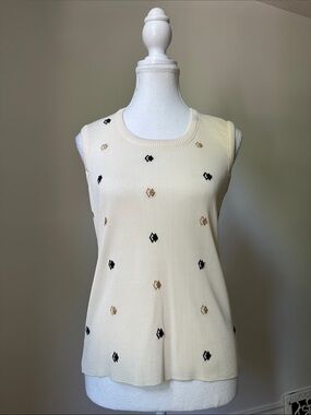 PARIS STAR Vintage Cream Knit Preppy Retro Tank Top Small